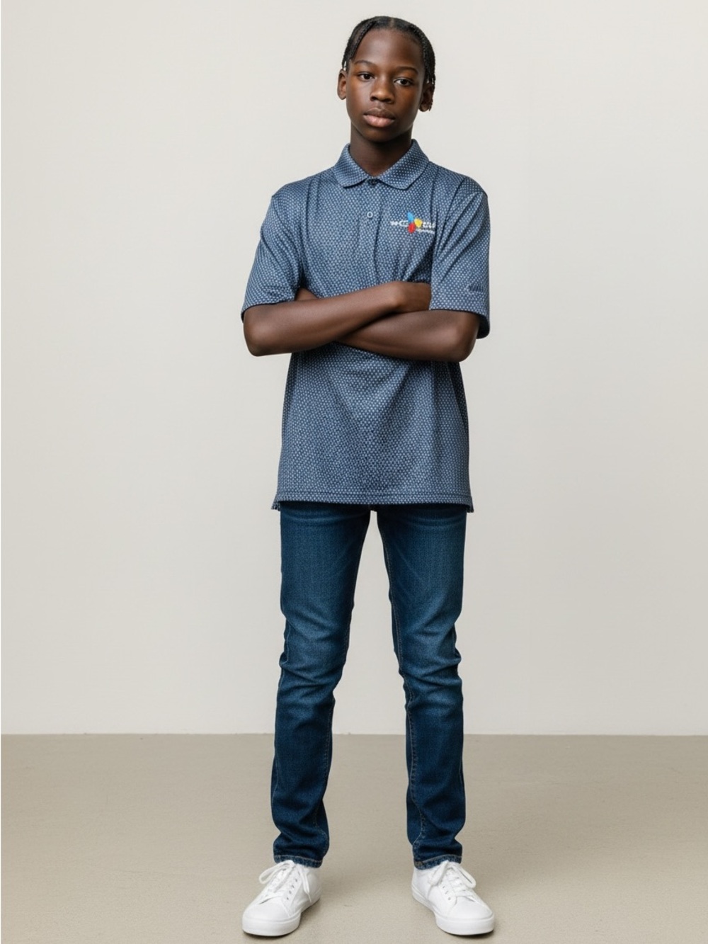 Nike Men's Patterned Navy Polo with Multicolor Chest Logo